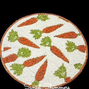 x4 Spring Easter Sparkly Farmhouse Carrot Beaded Charger Placemats Set New